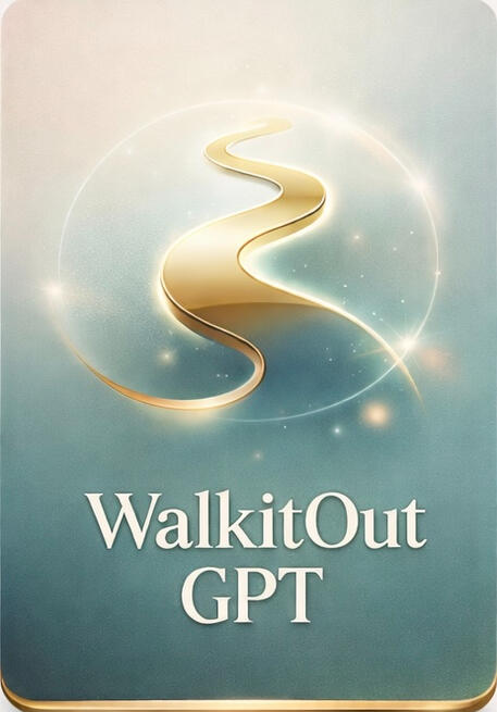 'Walk with GPT', a gentle AI companion logo, featuring winding path icon and bold black text on mint green background.